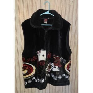 Vtg Mazmania Casino Dice Poker Ace Roulette Vegas Fleece Vest XL Made in USA